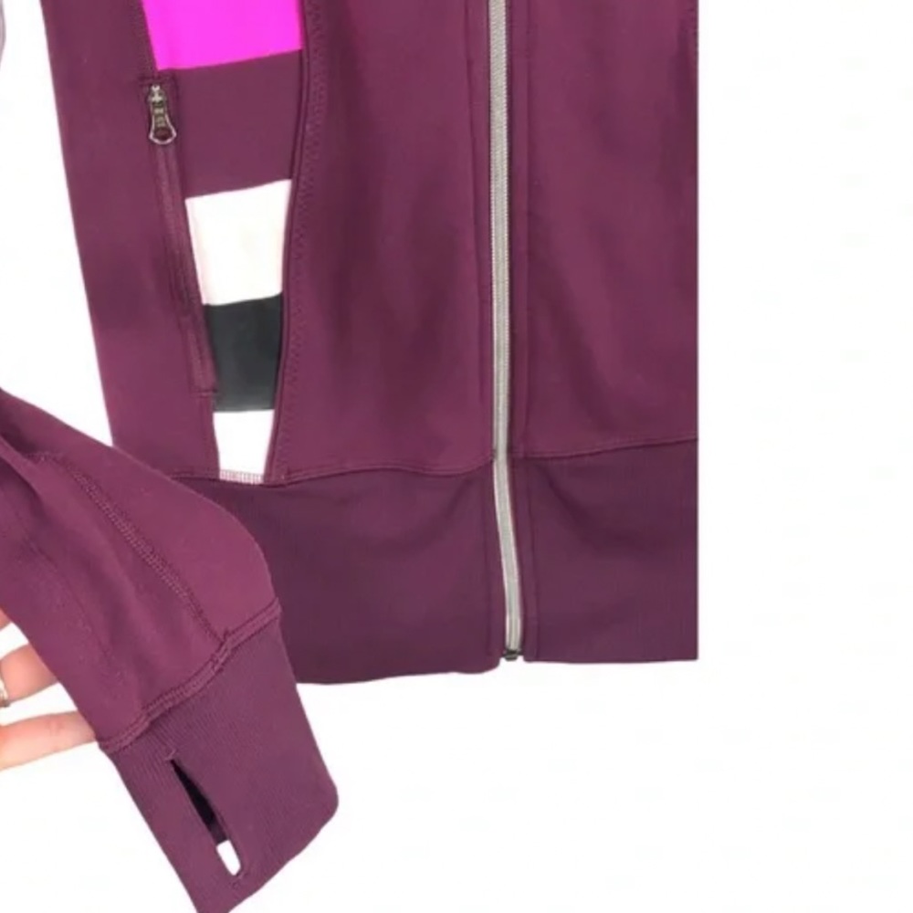 Lululemon in-stride long jacket- burgundy w/ pink & black - Picture 7 of 7